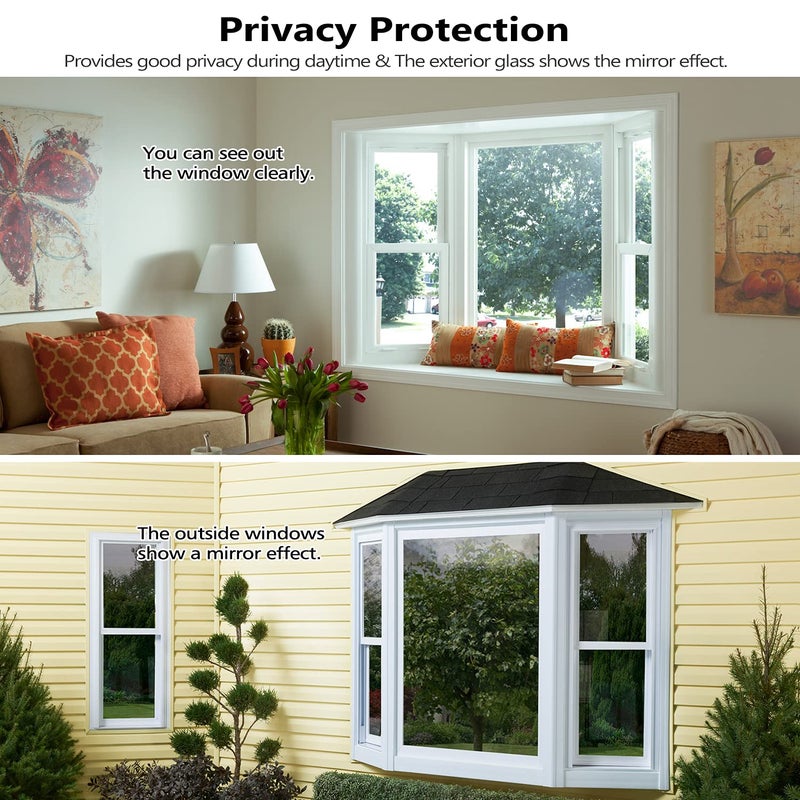 HooTown Window Tint for Home One Way Window Film Heat Control Anti UV Window Film One Way Mirror Film Daytime Privacy Static Non-Adhesive Window Tint for Home and Office, Silver, 35.4 in x 19.6 ft - Image 3